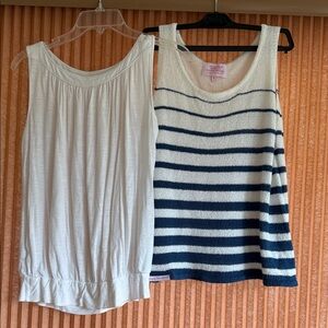 Striped Navy and White Sleeveless Sweater Top and White Top Lot